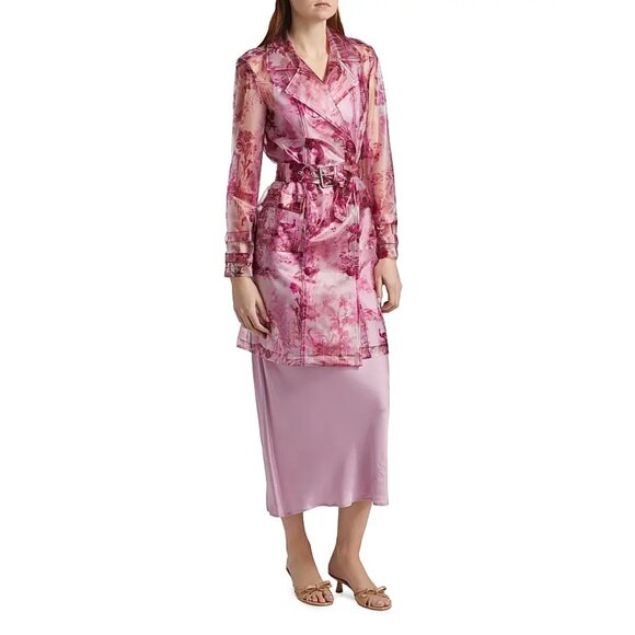 NEW L'AGENCE - Size S, Safiya Transparent Raincoat, White Pink Large Porcelain - Picture 3 of 7